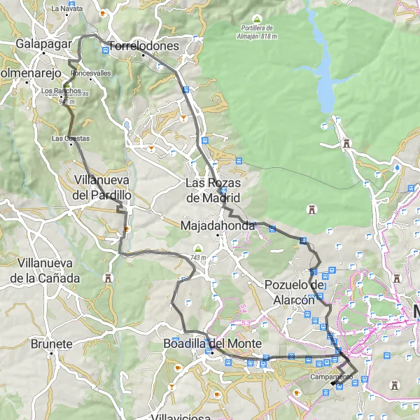 Miniatua del mapa de inspiración ciclista "Ruta de Carretera Latina - Vista panorámica Madrid" en Comunidad de Madrid, Spain. Generado por Tarmacs.app planificador de rutas ciclistas