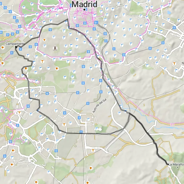 Miniaturekort af cykelinspirationen "Landevejscykling til La Fortuna" i Comunidad de Madrid, Spain. Genereret af Tarmacs.app cykelruteplanlægger