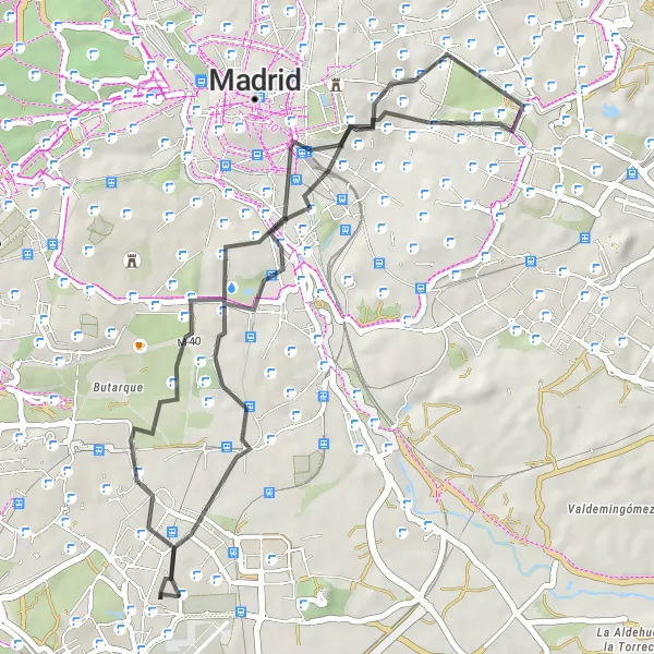 Miniatua del mapa de inspiración ciclista "Ruta de Ciclismo de Carretera desde Leganés" en Comunidad de Madrid, Spain. Generado por Tarmacs.app planificador de rutas ciclistas