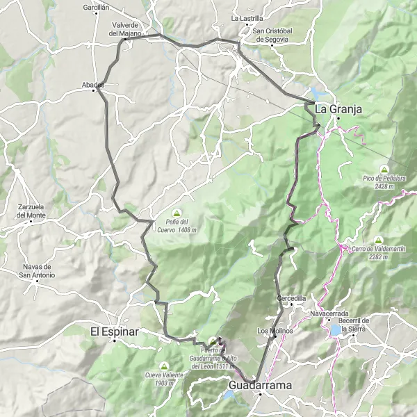 Miniatura mapy "Wycieczka rowerowa wokół Los Molinos" - trasy rowerowej w Comunidad de Madrid, Spain. Wygenerowane przez planer tras rowerowych Tarmacs.app