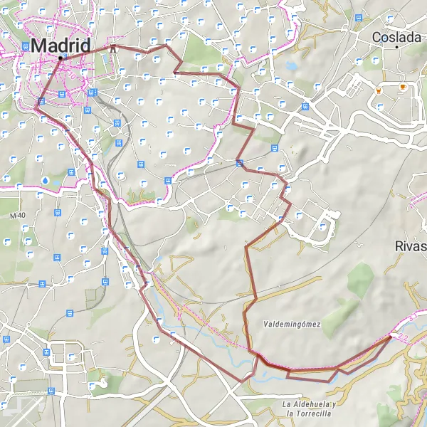 Miniatua del mapa de inspiración ciclista "Ruta en bicicleta de grava Salamanca - Villa de Vallecas - Mural" en Comunidad de Madrid, Spain. Generado por Tarmacs.app planificador de rutas ciclistas