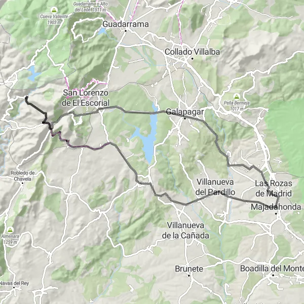 Miniatua del mapa de inspiración ciclista "Ruta de Carretera: Majadahonda - Galapagar" en Comunidad de Madrid, Spain. Generado por Tarmacs.app planificador de rutas ciclistas