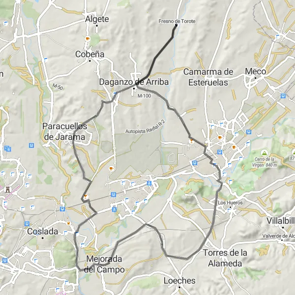 Miniatura mapy "Spacer po okolicy Mejorada del Campo" - trasy rowerowej w Comunidad de Madrid, Spain. Wygenerowane przez planer tras rowerowych Tarmacs.app