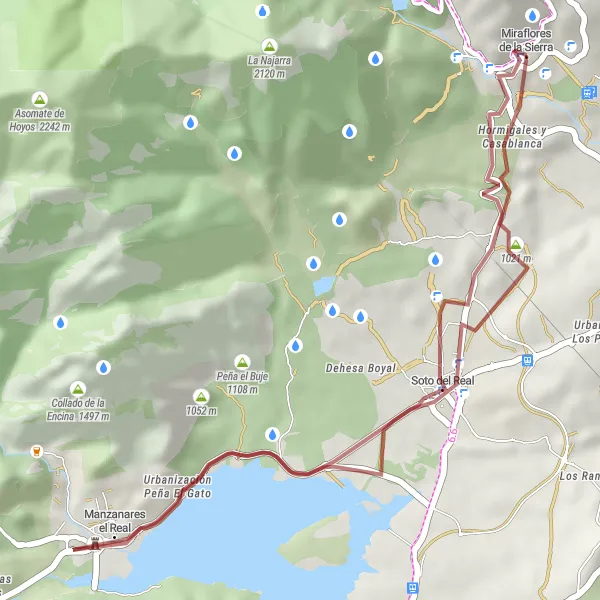 Map miniature of "Soto del Real and Mirador de la Virgen Loop" cycling inspiration in Comunidad de Madrid, Spain. Generated by Tarmacs.app cycling route planner