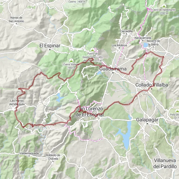 Miniatuurkaart van de fietsinspiratie "Gravelroute via Cerro de la Asunción" in Comunidad de Madrid, Spain. Gemaakt door de Tarmacs.app fietsrouteplanner