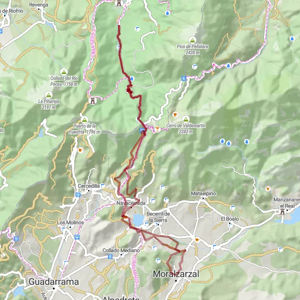 Map miniature of "Moralzarzal Gravel Adventure" cycling inspiration in Comunidad de Madrid, Spain. Generated by Tarmacs.app cycling route planner