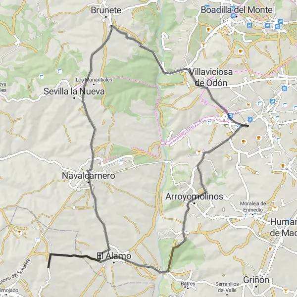 Map miniature of "Navalcarnero Loop" cycling inspiration in Comunidad de Madrid, Spain. Generated by Tarmacs.app cycling route planner