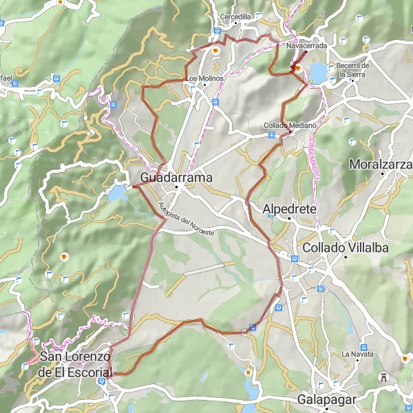 Miniatura mapy "Trasa gravelowa z Navacerrada do Cercedilla" - trasy rowerowej w Comunidad de Madrid, Spain. Wygenerowane przez planer tras rowerowych Tarmacs.app