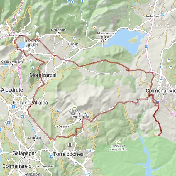 Miniatua del mapa de inspiración ciclista "Ruta en bicicleta de gravel desde Navacerrada hasta Cerro de las Cabezas" en Comunidad de Madrid, Spain. Generado por Tarmacs.app planificador de rutas ciclistas