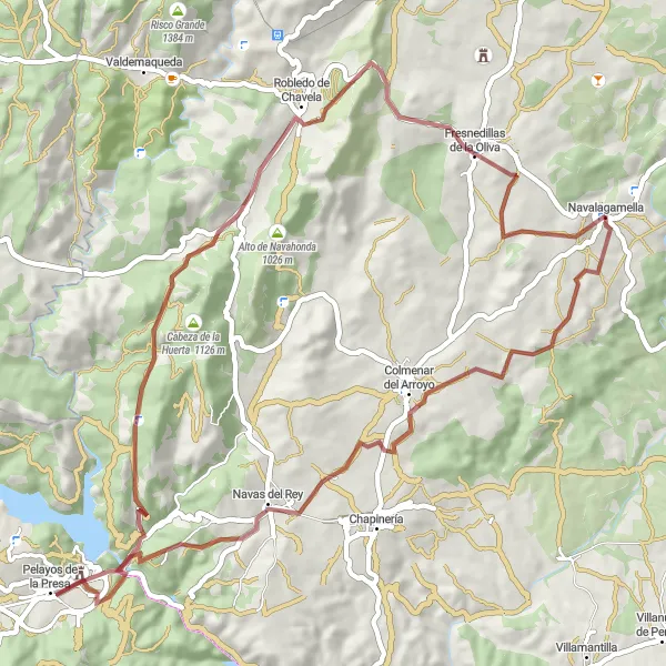 Miniatura mapy "Trasa gravelowa do Colmenar del Arroyo" - trasy rowerowej w Comunidad de Madrid, Spain. Wygenerowane przez planer tras rowerowych Tarmacs.app