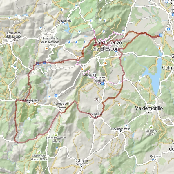 Miniatua del mapa de inspiración ciclista "Ruta de las Cumbres" en Comunidad de Madrid, Spain. Generado por Tarmacs.app planificador de rutas ciclistas
