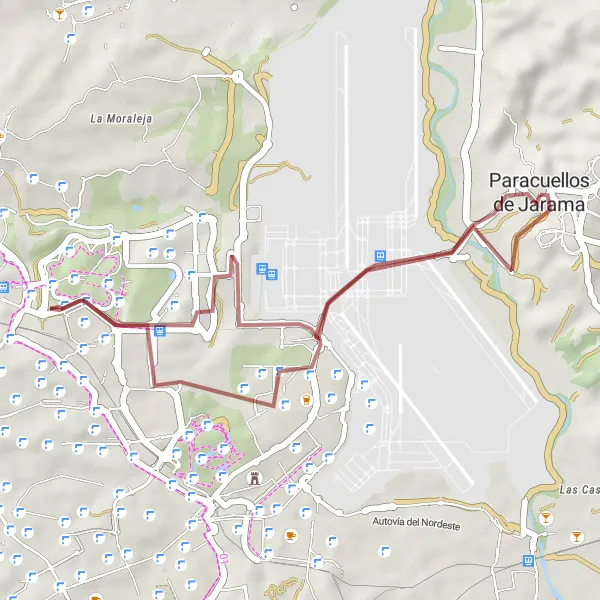 Miniatuurkaart van de fietsinspiratie "Gravel ronde-fietsroute Paracuellos de Jarama en Valdebebas" in Comunidad de Madrid, Spain. Gemaakt door de Tarmacs.app fietsrouteplanner