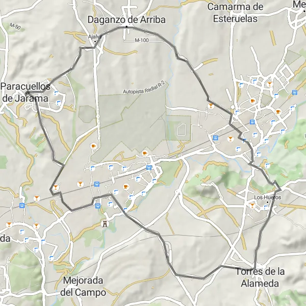 Miniatura mapy "Przejeżdżaj pięknymi terenami od Paracuellos de Jarama (Comunidad de Madrid, Hiszpania)" - trasy rowerowej w Comunidad de Madrid, Spain. Wygenerowane przez planer tras rowerowych Tarmacs.app