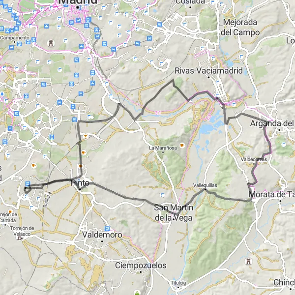 Map miniature of "Around Madrid" cycling inspiration in Comunidad de Madrid, Spain. Generated by Tarmacs.app cycling route planner