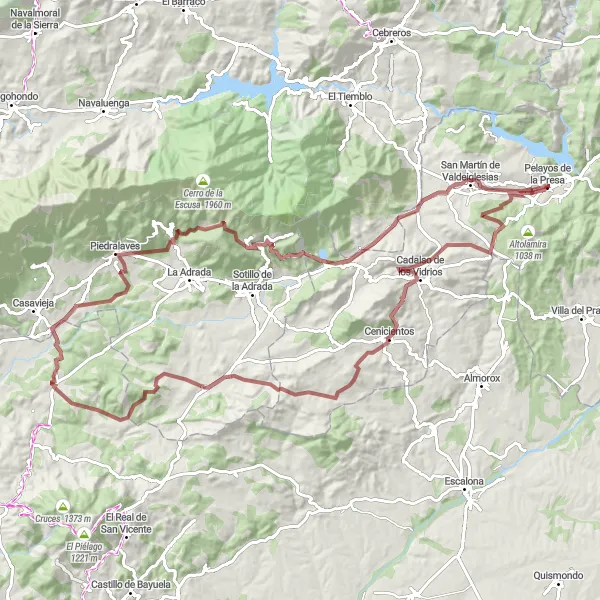 Miniatuurkaart van de fietsinspiratie "Gravelavontuur van 115 km" in Comunidad de Madrid, Spain. Gemaakt door de Tarmacs.app fietsrouteplanner