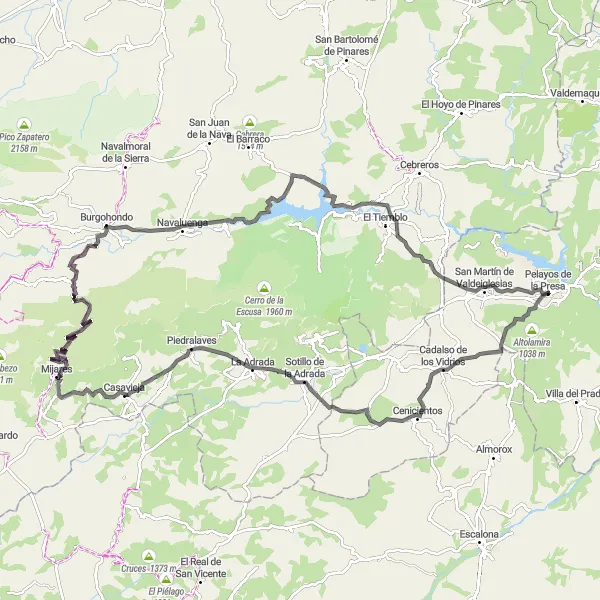 Map miniature of "Road Cycling Route: Pelayos de la Presa to Castillo de la Coracera" cycling inspiration in Comunidad de Madrid, Spain. Generated by Tarmacs.app cycling route planner