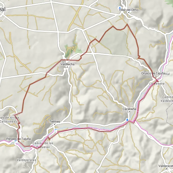 Miniatua del mapa de inspiración ciclista "Ruta de Grava Corta desde Perales de Tajuña" en Comunidad de Madrid, Spain. Generado por Tarmacs.app planificador de rutas ciclistas