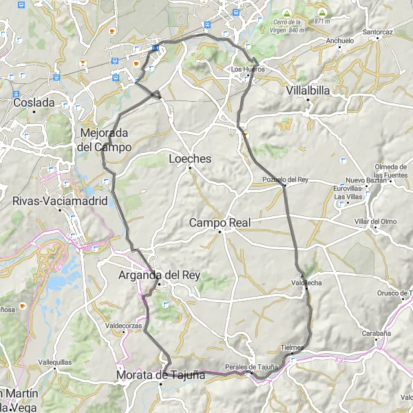 Miniatuurkaart van de fietsinspiratie "Avontuurlijke route naar Torres de la Alameda" in Comunidad de Madrid, Spain. Gemaakt door de Tarmacs.app fietsrouteplanner