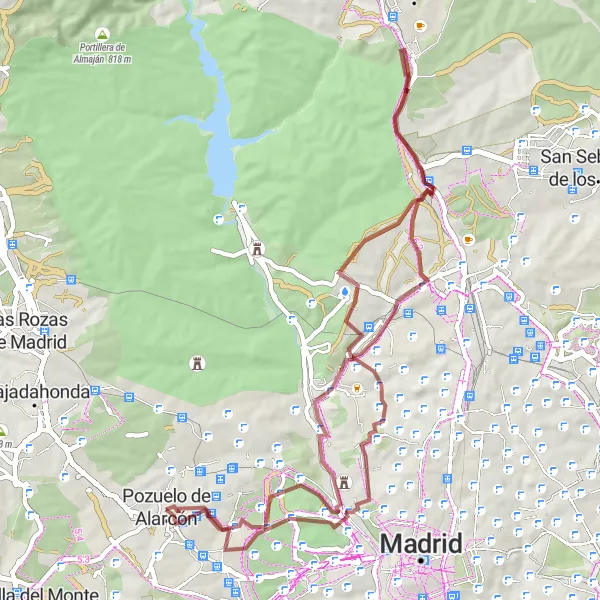 Map miniature of "Gravel Route: Húmera and Mirasierra Expedition" cycling inspiration in Comunidad de Madrid, Spain. Generated by Tarmacs.app cycling route planner