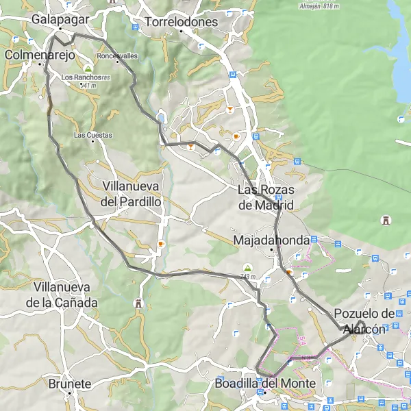 Map miniature of "Pozuelo de Alarcón - Las Rozas de Madrid" cycling inspiration in Comunidad de Madrid, Spain. Generated by Tarmacs.app cycling route planner