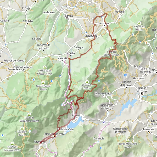 Miniatuurkaart van de fietsinspiratie "Rondrit Gravel Cycling vanaf Rascafría" in Comunidad de Madrid, Spain. Gemaakt door de Tarmacs.app fietsrouteplanner