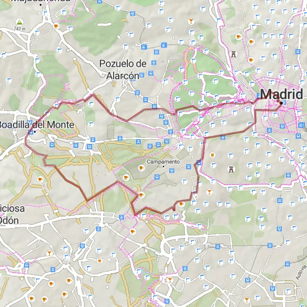 Map miniature of "Retiro Gravel Adventure" cycling inspiration in Comunidad de Madrid, Spain. Generated by Tarmacs.app cycling route planner