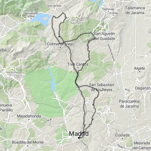 Miniatua del mapa de inspiración ciclista "Ruta Escénica por el Norte de Madrid" en Comunidad de Madrid, Spain. Generado por Tarmacs.app planificador de rutas ciclistas