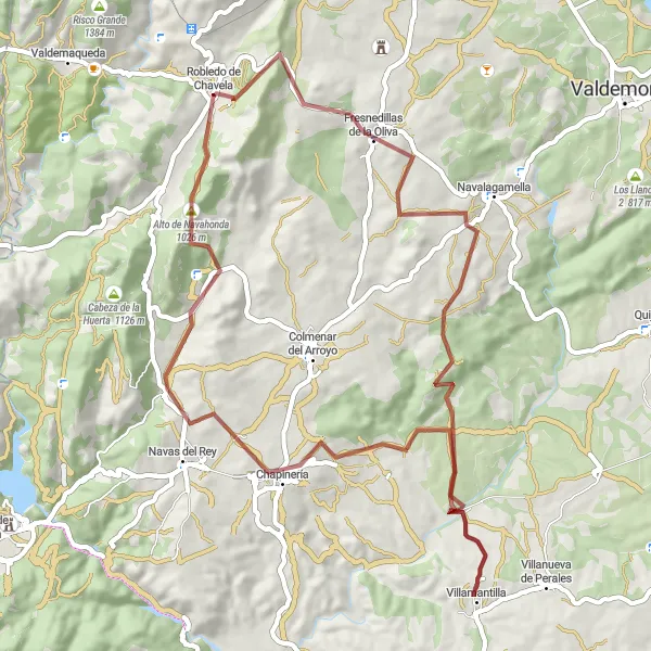 Map miniature of "Robledo de Chavela Gravel Adventure" cycling inspiration in Comunidad de Madrid, Spain. Generated by Tarmacs.app cycling route planner