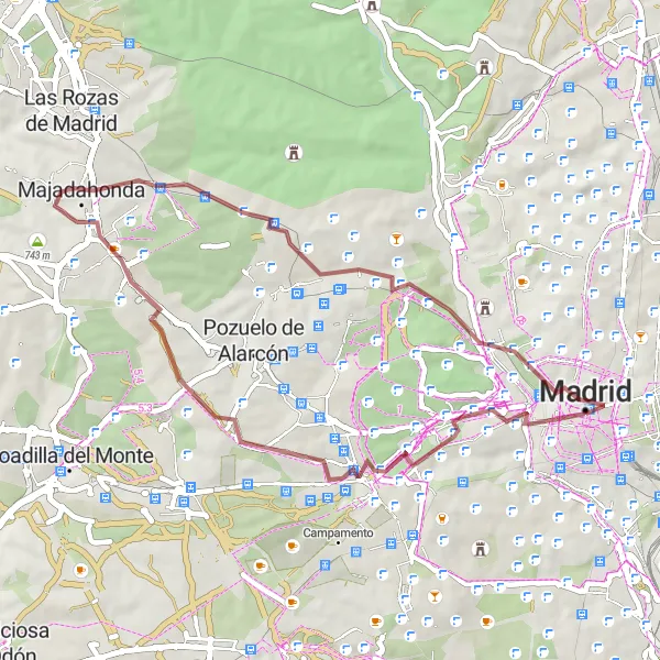 Miniatua del mapa de inspiración ciclista "Ruta de Grava Madrid - Mural del Cotoblanco" en Comunidad de Madrid, Spain. Generado por Tarmacs.app planificador de rutas ciclistas
