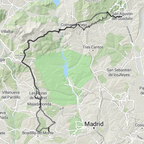 Map miniature of "Climbing challenge: Majadahonda and Torrelodones" cycling inspiration in Comunidad de Madrid, Spain. Generated by Tarmacs.app cycling route planner