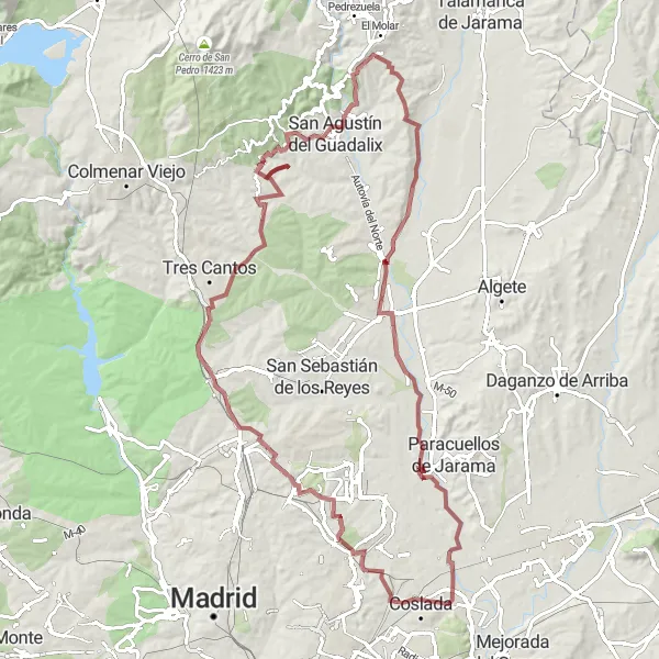 Miniatua del mapa de inspiración ciclista "Ruta en bicicleta por Coslada y San Agustín del Guadalix" en Comunidad de Madrid, Spain. Generado por Tarmacs.app planificador de rutas ciclistas