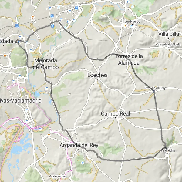 Miniatura mapy "Trasa rowerowa Torres de la Alameda" - trasy rowerowej w Comunidad de Madrid, Spain. Wygenerowane przez planer tras rowerowych Tarmacs.app
