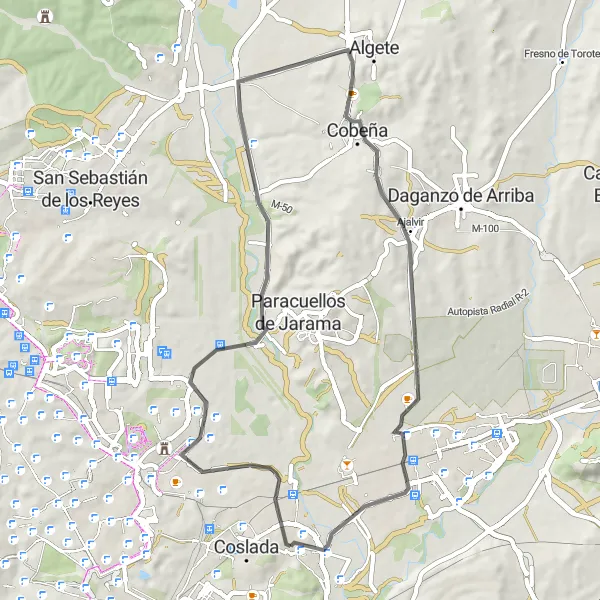Miniatura mapy "Przygoda na Długiej Trasie wokół Comunidad de Madrid" - trasy rowerowej w Comunidad de Madrid, Spain. Wygenerowane przez planer tras rowerowych Tarmacs.app