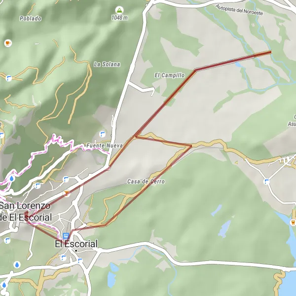 Miniatuurkaart van de fietsinspiratie "Korte gravelroute met prachtige uitzichten bij San Lorenzo de El Escorial" in Comunidad de Madrid, Spain. Gemaakt door de Tarmacs.app fietsrouteplanner