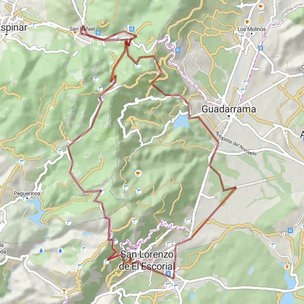 Map miniature of "Gravel Route to Real Monasterio de San Lorenzo de El Escorial" cycling inspiration in Comunidad de Madrid, Spain. Generated by Tarmacs.app cycling route planner