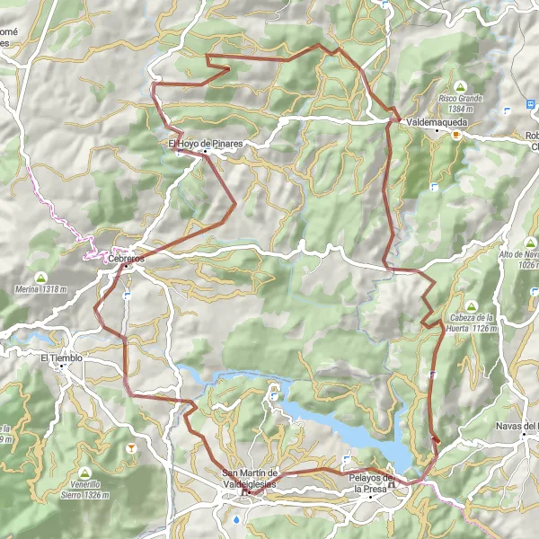 Miniatuurkaart van de fietsinspiratie "Gravel Fietsroute: San Martín de Valdeiglesias naar Cebreros" in Comunidad de Madrid, Spain. Gemaakt door de Tarmacs.app fietsrouteplanner