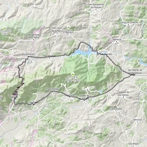 Map miniature of "Majestic Mountain Loop" cycling inspiration in Comunidad de Madrid, Spain. Generated by Tarmacs.app cycling route planner