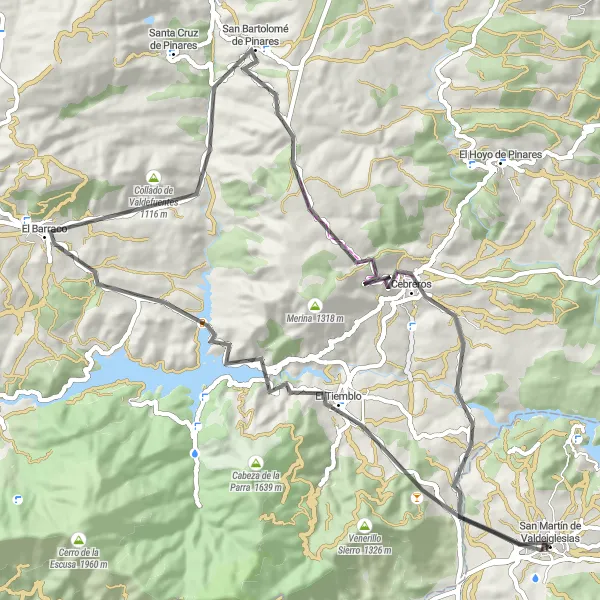 Map miniature of "Road Cycling Paradise" cycling inspiration in Comunidad de Madrid, Spain. Generated by Tarmacs.app cycling route planner