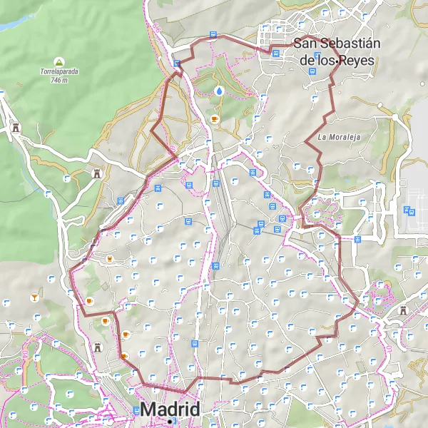 Miniatua del mapa de inspiración ciclista "Ruta de Ciclismo de Grava por San Sebastián de los Reyes" en Comunidad de Madrid, Spain. Generado por Tarmacs.app planificador de rutas ciclistas