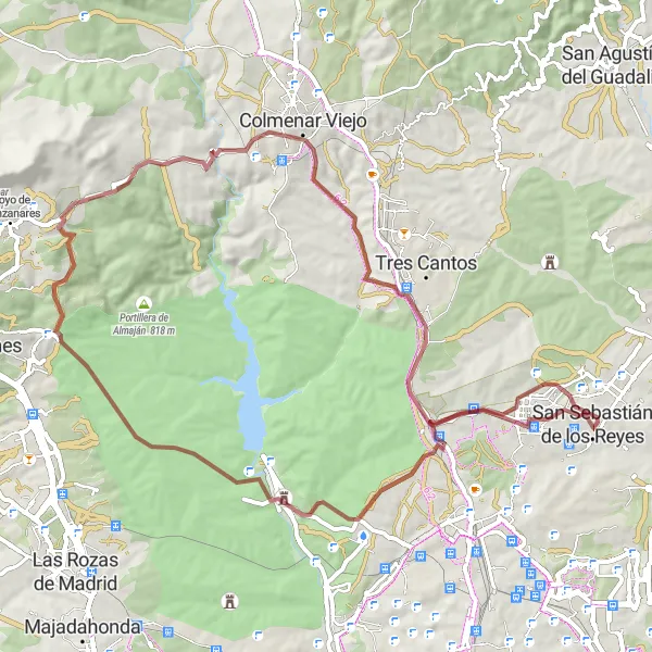 Map miniature of "Historical Gravel Trail" cycling inspiration in Comunidad de Madrid, Spain. Generated by Tarmacs.app cycling route planner