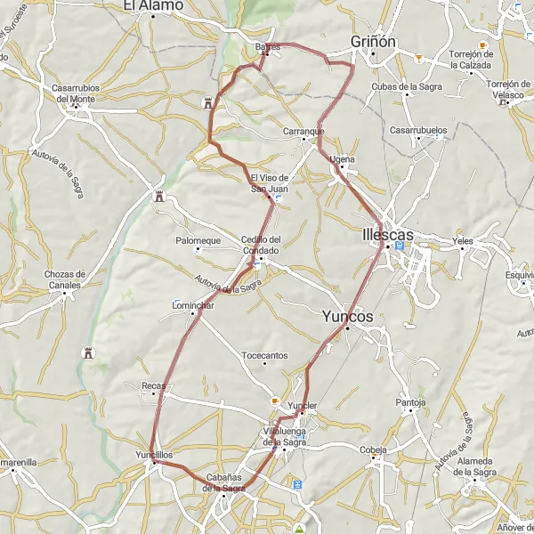 Miniatura mapy "Serranillos del Valle Gravel Adventure" - trasy rowerowej w Comunidad de Madrid, Spain. Wygenerowane przez planer tras rowerowych Tarmacs.app