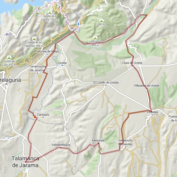 Map miniature of "Patones de Abajo Gravel Ride" cycling inspiration in Comunidad de Madrid, Spain. Generated by Tarmacs.app cycling route planner