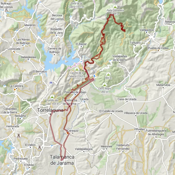 Miniatuurkaart van de fietsinspiratie "Gravelrit van Talamanca de Jarama via Torremocha de Jarama, Cerrilo de Zumacar, Somosierra en El Palancar" in Comunidad de Madrid, Spain. Gemaakt door de Tarmacs.app fietsrouteplanner