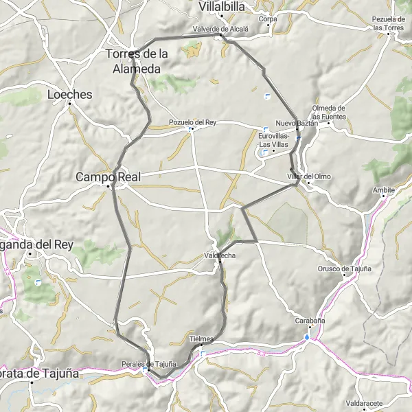 Map miniature of "Scenic Road Tour in Madrid's Surroundings" cycling inspiration in Comunidad de Madrid, Spain. Generated by Tarmacs.app cycling route planner