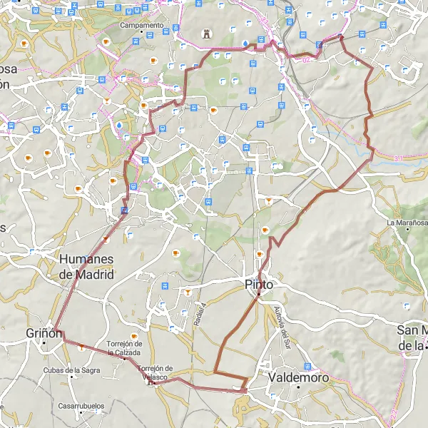Miniatura mapy "Przejażdżka rowerowa przez krajobraz kulturowy Arroyomolinos" - trasy rowerowej w Comunidad de Madrid, Spain. Wygenerowane przez planer tras rowerowych Tarmacs.app