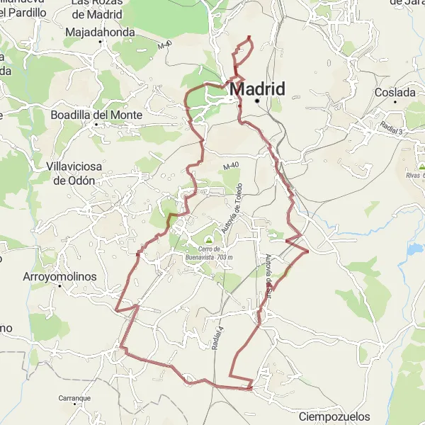 Miniatuurkaart van de fietsinspiratie "Gravelavontuur van Torrejón de la Calzada naar Torrejón de Velasco" in Comunidad de Madrid, Spain. Gemaakt door de Tarmacs.app fietsrouteplanner