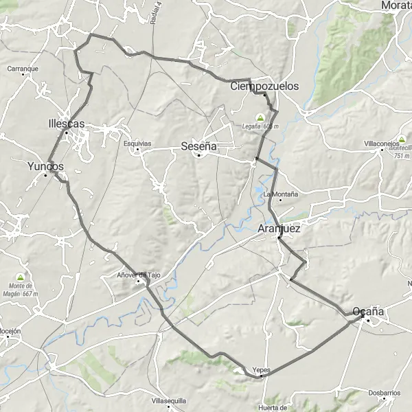 Miniatura mapy "Trasa rowerowa z Torrejón de la Calzada do Cubas de la Sagra" - trasy rowerowej w Comunidad de Madrid, Spain. Wygenerowane przez planer tras rowerowych Tarmacs.app