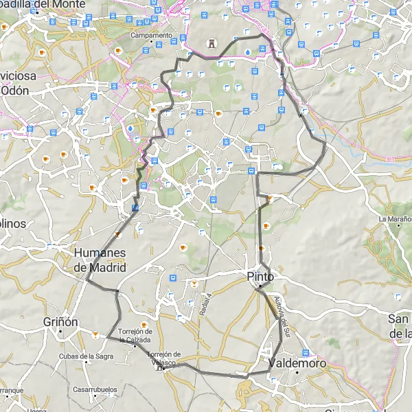 Miniatura mapy "Podróż do Czarów z Hrabiego" - trasy rowerowej w Comunidad de Madrid, Spain. Wygenerowane przez planer tras rowerowych Tarmacs.app
