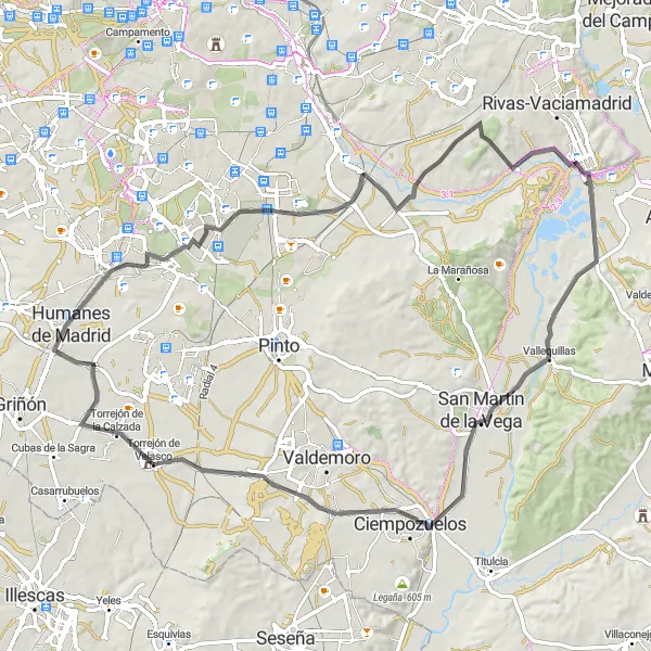 Map miniature of "Madrid Hills and Hidden Gems" cycling inspiration in Comunidad de Madrid, Spain. Generated by Tarmacs.app cycling route planner