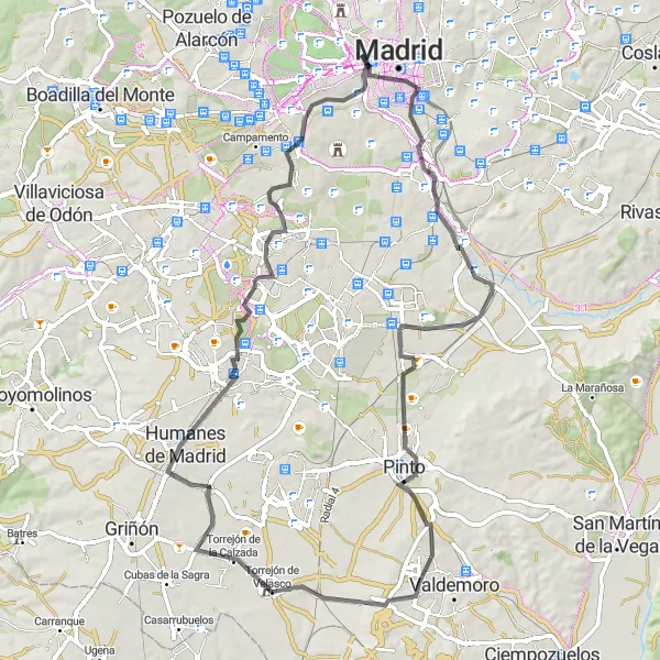 Miniatua del mapa de inspiración ciclista "Ruta de Arganzuela y Perales del Río" en Comunidad de Madrid, Spain. Generado por Tarmacs.app planificador de rutas ciclistas